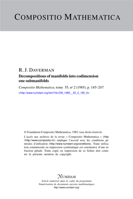 Decompositions of Manifolds Into Codimension One Submanifolds Compositio Mathematica, Tome 55, No 2 (1985), P