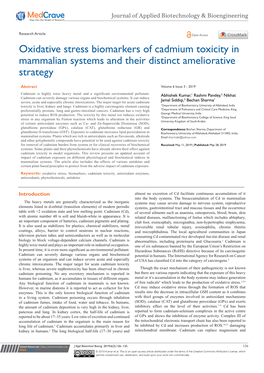 Oxidative Stress Biomarkers of Cadmium Toxicity in Mammalian Systems and Their Distinct Ameliorative Strategy