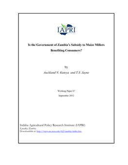 Is the Government of Zambia's Subsidy to Maize Millers Benefiting Consumers?