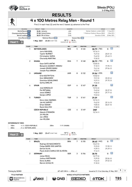 RESULTS 4 X 100 Metres Relay Men - Round 1 First 2 in Each Heat (Q) and the Next 2 Fastest (Q) Advance to the Final