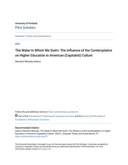 The Influence of the Contemplative on Higher Education in American (Capitalist) Culture