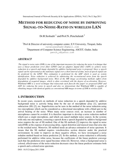 Method for Reducing of Noise by Improving Signal-To-Noise-Ratio In
