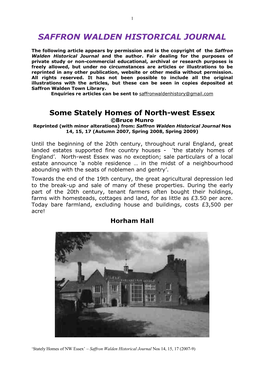 Stately Homes of NW Essex’ – Saffron Walden Historical Journal Nos 14, 15, 17 (2007-9)