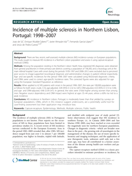 Incidence of Multiple Sclerosis in Northern Lisbon, Portugal: 1998-2007