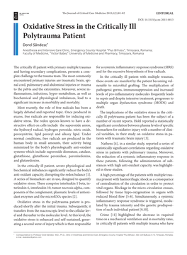 Oxidative Stress in the Critically Ill Polytrauma Patient