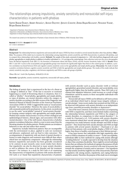 The Relationships Among Impulsivity, Anxiety Sensitivity and Nonsuicidal Self-Injury Characteristics in Patients with Phobias