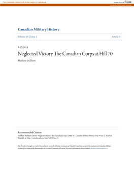 Neglected Victory the Canadian Corps at Hill 70 Neglected Victory the Canadian Corps at Hill 70