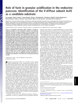 Role of Furin in Granular Acidification in the Endocrine Pancreas: Identification of the V-Atpase Subunit Ac45 As a Candidate Substrate