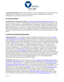 Page Velocity Update July 17, 2020 Congressional Schedule. Both the House and Senate Return to Washington Next Week, Though