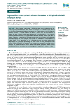 Improved Performance, Combustion and Emissions of SI Engine Fuelled with Butanol: a Review I