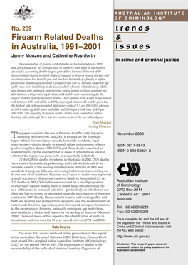 2003-11-01 Firearm Related Deaths in Australia, 1991-2001.Pdf