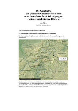 Die Geschichte Der Jüdischen Gemeinde Mansbach Unter Besonderer Berücksichtigung Der Nationalsozialistischen Diktatur