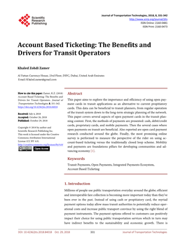 Account Based Ticketing: the Benefits and Drivers for Transit Operators