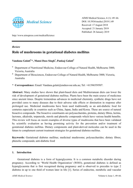 Role of Mushrooms in Gestational Diabetes Mellitus