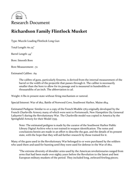 Research Document Richardson Family Flintlock Musket