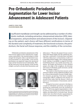 Pre-Orthodontic Periodontal Augmentation for Lower Incisor Introducing Invisalign® First Advancement in Adolescent Patients Clear Aligners, Specifically JAMES B