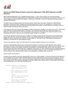 CBS, MTV Networks and BET Restored