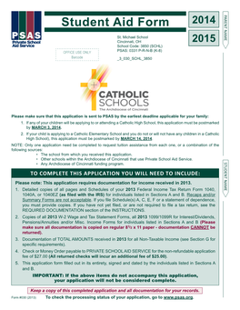 Student Aid Form 2014