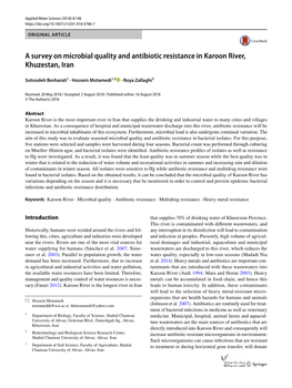 A Survey on Microbial Quality and Antibiotic Resistance in Karoon River, Khuzestan, Iran