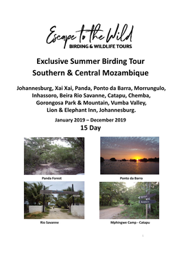 Exclusive Summer Birding Tour Southern & Central Mozambique