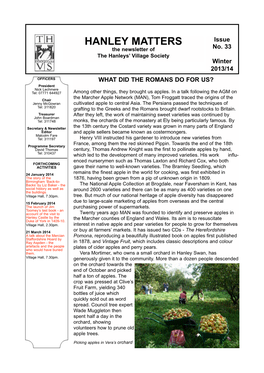 HANLEY MATTERS Issue the Newsletter of No