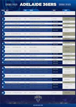 Adelaide 36Ers Schedule 2019/20 Schedule 2019/20