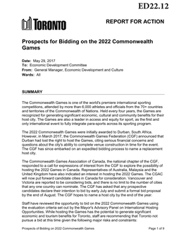 Prospects for Bidding on the 2022 Commonwealth Games