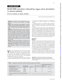 BOLD Fmri Activation Induced by Vagus Nerve Stimulation in Seizure Patients W-C Liu, K Mosier, a J Kalnin, D Marks