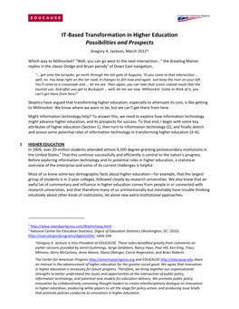 IT-Based Transformation in Higher Education Possibilities and Prospects Gregory A