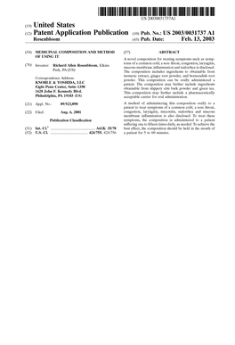 (12) Patent Application Publication (10) Pub. No.: US 2003/0031737 A1 Rosenbloom (43) Pub