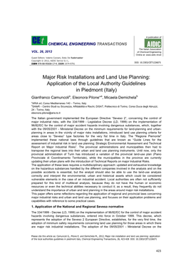 Major Risk Installations and Land Use Planning: Application of the Local Authority Guidelines in Piedmont (Italy)