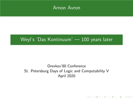Weyl's `Das Kontinuum' — 100 Years Later