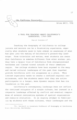 17 Volume XVIII, 1978 a TOOL for TEACHING ABOUT CALIFORNIA's