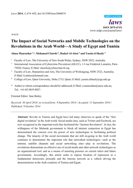 The Impact of Social Networks and Mobile Technologies on the Revolutions in the Arab World—A Study of Egypt and Tunisia