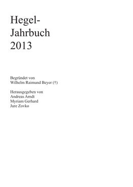 Hegel- Jahrbuch 2013