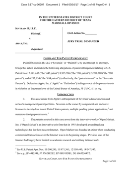 Of 48 in the UNITED STATES DISTRICT COURT for the EASTERN DISTRICT of TEXAS MARSHALL DIVISION Plaintiff, V. Defendant. Ci