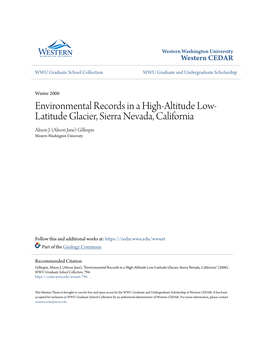 Environmental Records in a High-Altitude Low-Latitude Glacier, Sierra Nevada, California