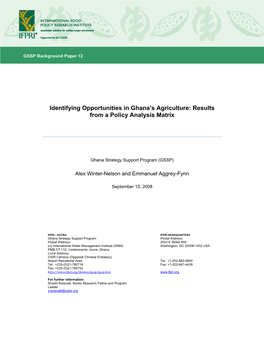 Identifying Opportunities in Ghana's Agriculture