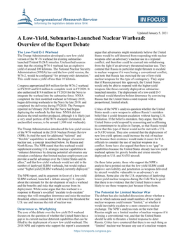 A Low-Yield, Submarine-Launched Nuclear Warhead: Overview of the Expert Debate