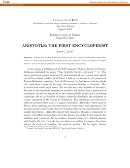 Aristotle: the First Encyclopedist