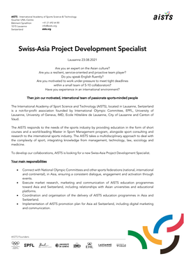 Swiss-Asia Project Development Specialist