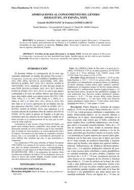 Aportaciones Al Conocimiento Del Género Hieracium L. En España, Xxix