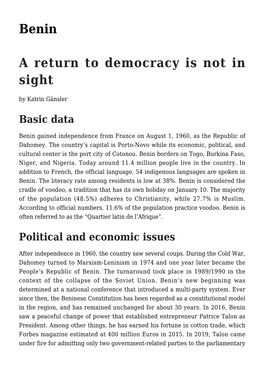Benin a Return to Democracy Is Not in Sight