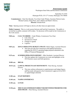 Work Session Agenda Washington State Parks and Recreation Commission