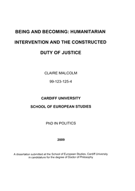 Humanitarian Intervention and the Constructed Duty of Justice Claire Malcolm