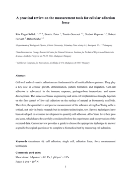A Practical Review on the Measurement Tools for Cellular Adhesion Force