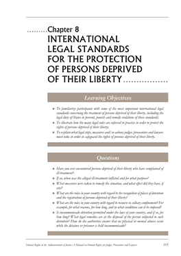 International Legal Standards for the Protection of Persons Deprived of Their Liberty