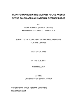 Transformation in the Military Police Agency of the South African National Defence Force