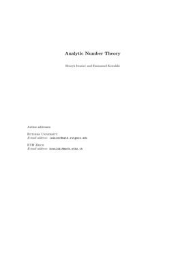 Analytic Number Theory