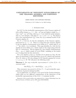 Coinvariants of Nilpotent Subalgebras of the Virasoro Algebra and Partition Identities